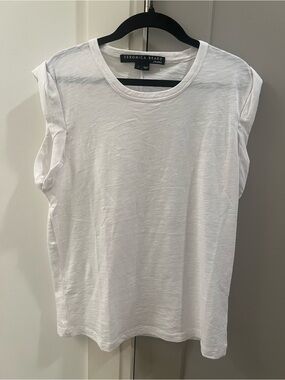 Veronica Beard White Cotton Tee with Tag Detail